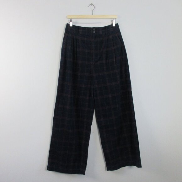 Madewell Women's Super Wide Leg Pants 8 Blue Pleated Corduroy Cotton Preppy 370 - Picture 1 of 14